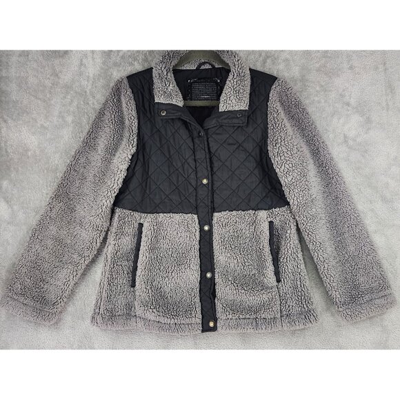 Steve Madden Jackets & Blazers - Steve Madden Sherpa Jacket Womens Medium Gray Black Quilted Snap On Outdoor
